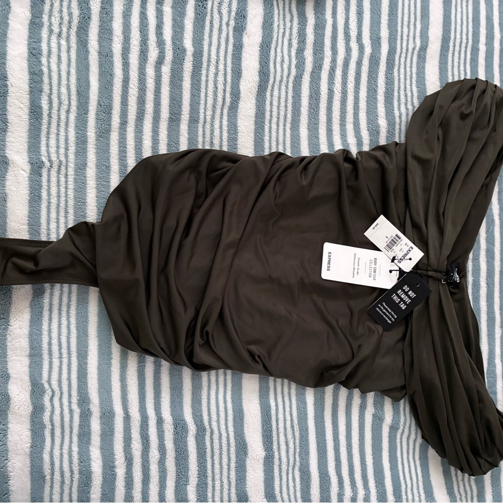 Express Dark Olive Green Off-Shoulder Bodysuit